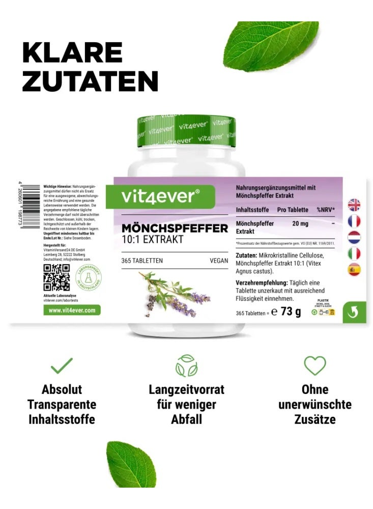 Vit4ever Monk’s Pepper (Chasteberry) 10:1 Extract – 365 Vegan Tablets, Made in Germany– Supports Hormonal Balance & Women’s Wellbeing - Image 2