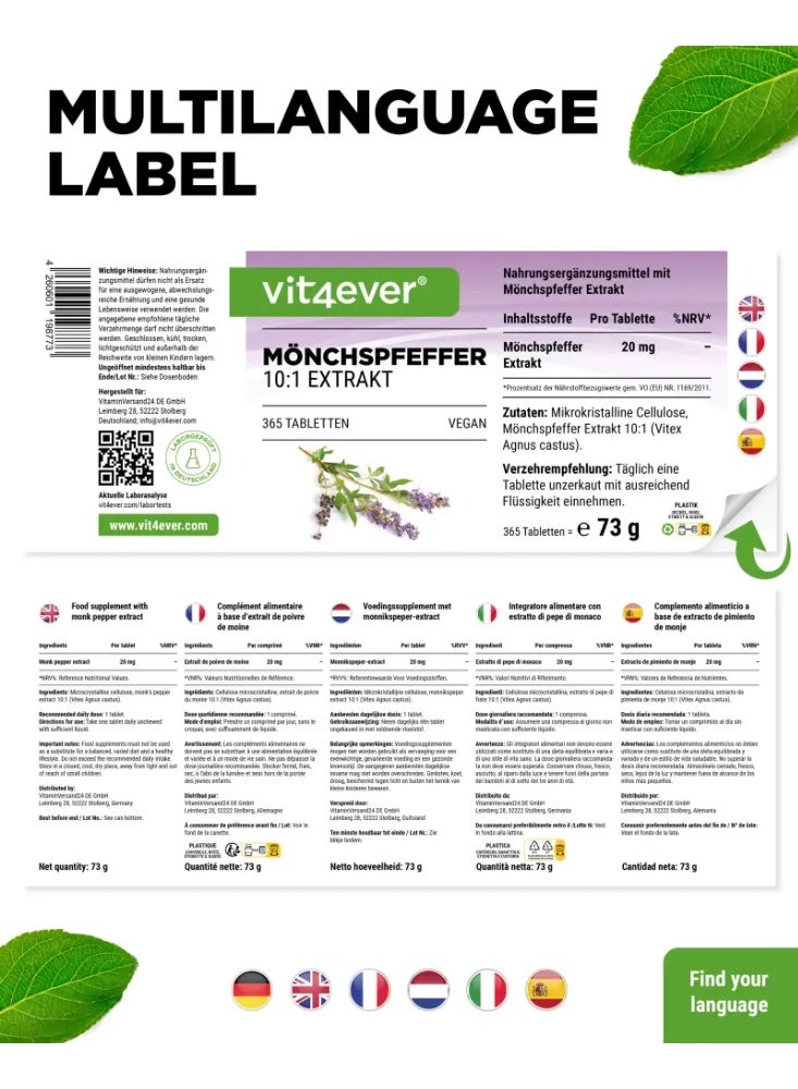 Vit4ever Monk’s Pepper (Chasteberry) 10:1 Extract – 365 Vegan Tablets, Made in Germany– Supports Hormonal Balance & Women’s Wellbeing - Image 3