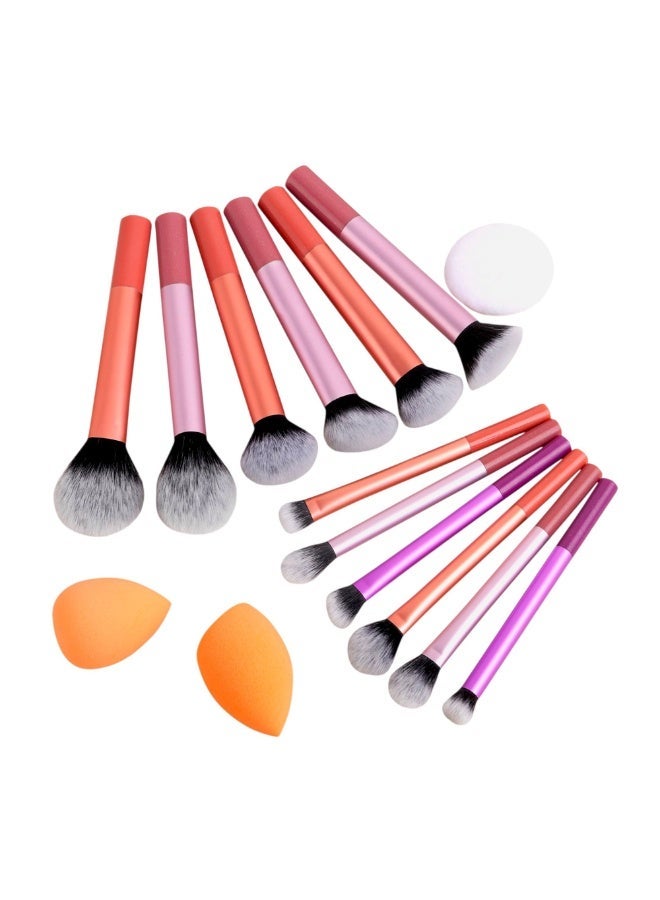 Flawless Base Makeup Brushes 12, Sponges 2 And Powder Puff Set, For Foundation, Cream, Liquid, Powder, Cosmetic Brush - Coffee Brown Quality Brushes. (Rose Gold & Pink) - Image 4