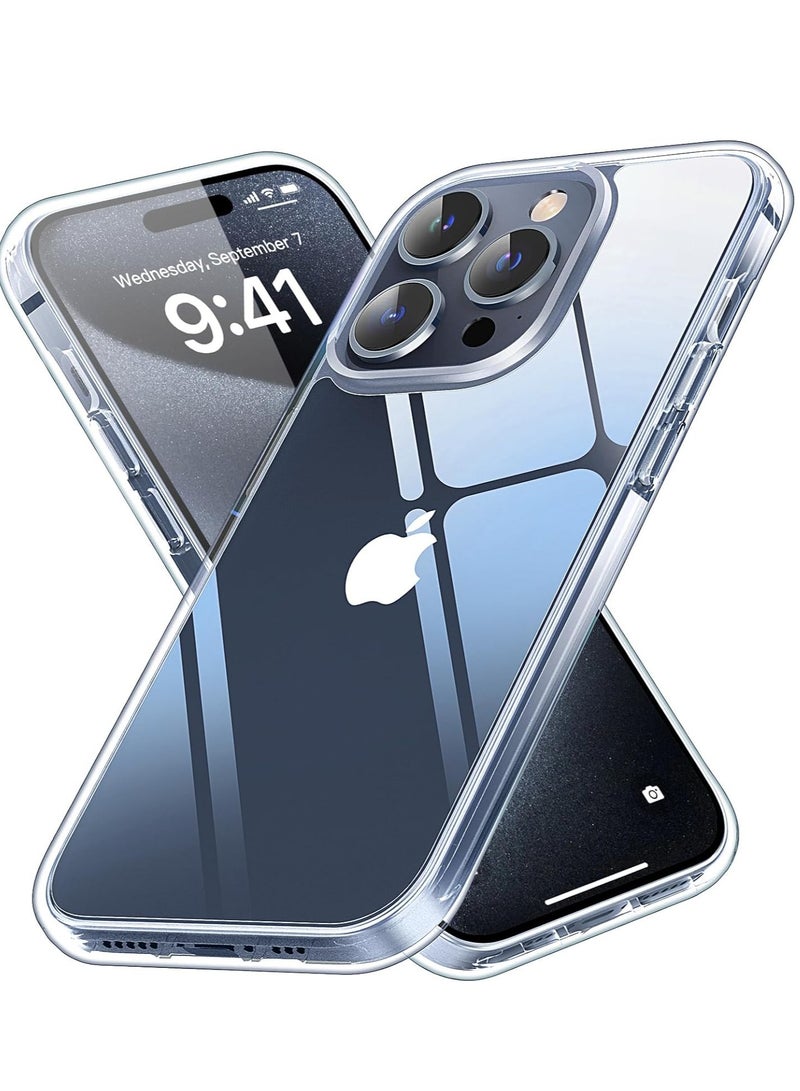 ELTRAZONE حافظة شفافة مصممة لجهاز iPhone 15 Pro Max، [لا تصفر أبدًا] [حماية مضادة للصدمات بمعيار عسكري] حافظة واقية صلبة من PC، غلاف رفيع يناسب بشكل مثالي، شفاف - Image 1
