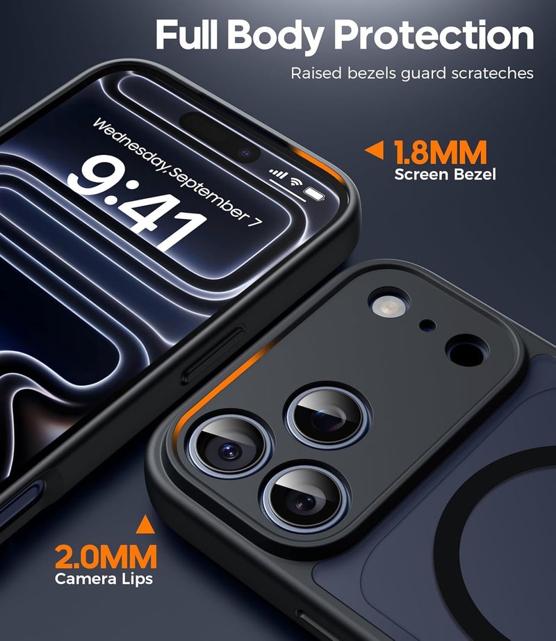 Elzzi حافظة مغناطيسية لجهاز آيفون 17 برو ماكس (متوافقة مع ماغسيف) (مع حماية عدسة الكاميرا) رقيقة شفافة غير لامعة مضادة للصدمات مع حماية ضد بصمات الأصابع، سوداء - Image 5