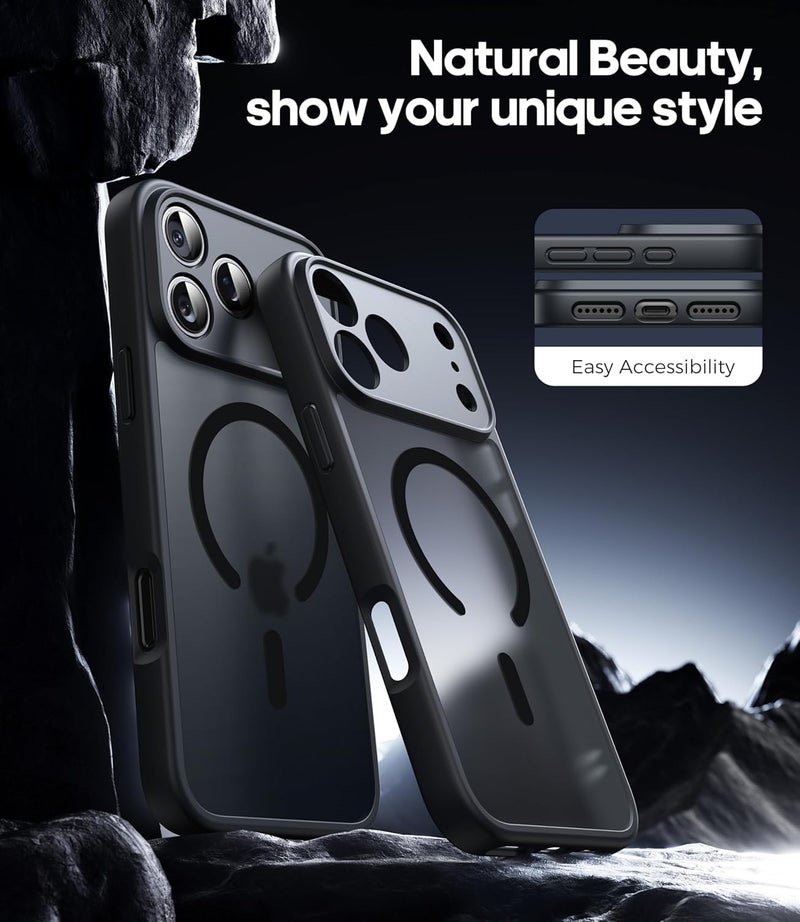 Elzzi حافظة مغناطيسية لجهاز آيفون 17 برو ماكس (متوافقة مع ماغسيف) (مع حماية عدسة الكاميرا) رقيقة شفافة غير لامعة مضادة للصدمات مع حماية ضد بصمات الأصابع، سوداء - Image 4