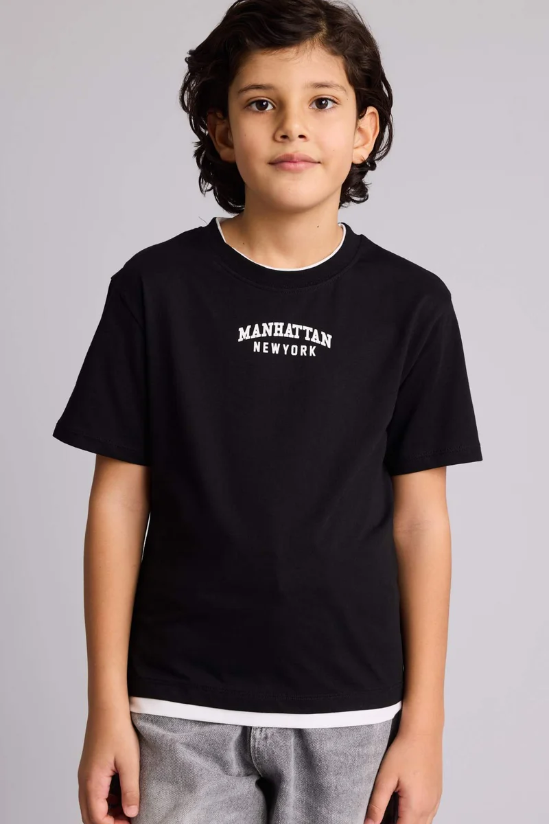 ديفاكتو Boy New Regular Fit Crew Neck Printed T-Shirt