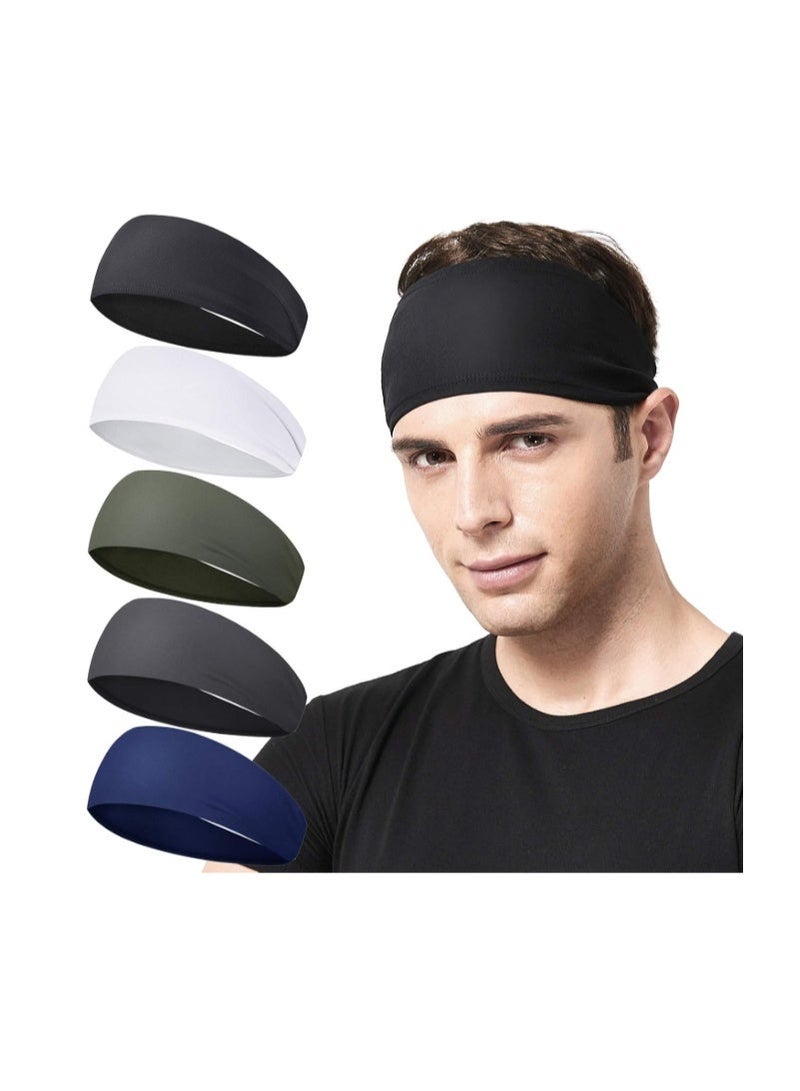 Acozycoo Running Headband,5Pack,Mens Sweatband Sports Headband for Running,Cycling,Basketball,Yoga,Fitness Workout Stretchy Unisex Hairband - Image 1