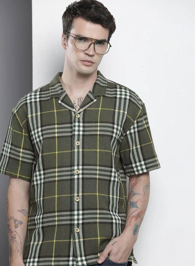 The Indian Garage Co The Indian Garage Co Men Green Relaxed Fit Checked Casual Shirt