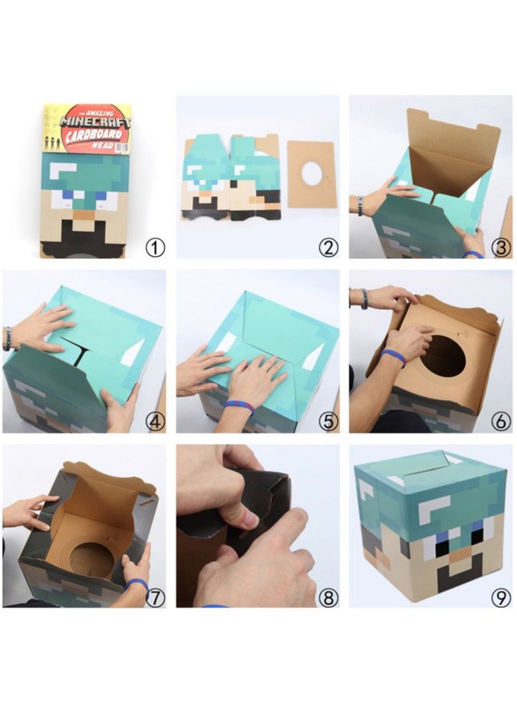 ماين كرافت قناع ستيف الماسي من الكرتون، صندوق رأس خفيف الوزن مصنوع من الورق للتزيين والأزياء - Image 3