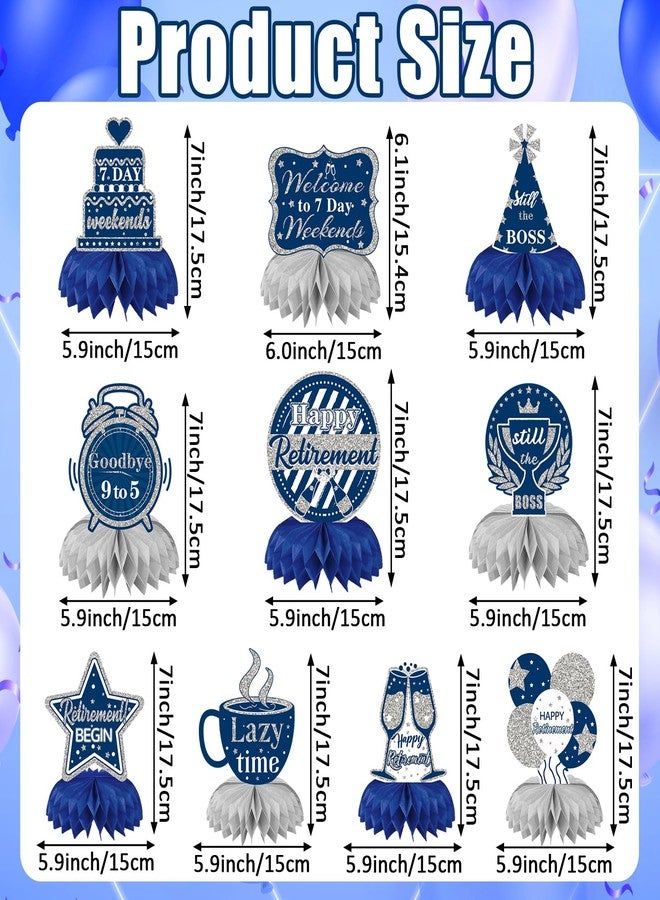 DTOFOOT 10 Pcs Retirement Party Decorations, Blue Silver Retirement Table Honeycomb Centerpieces Happy Retirement Table Topper for Men Women Happy Retirement Decorations for Party Supplies - Image 2