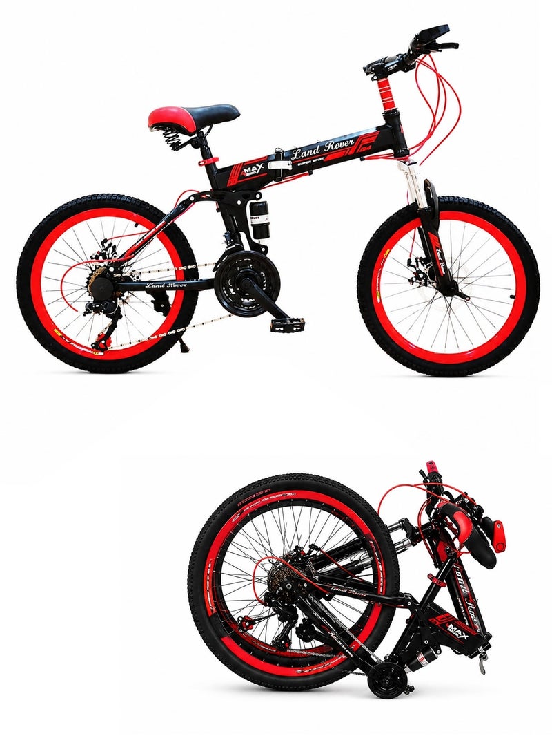 LAND ROVER 26-Inch Folding Bike | 26-Inch Wheel Size | Adjustable Seat | 21-Speed With Carbon Steel Frame | Front Suspension & Dual Disc Brakes | Red - Image 1