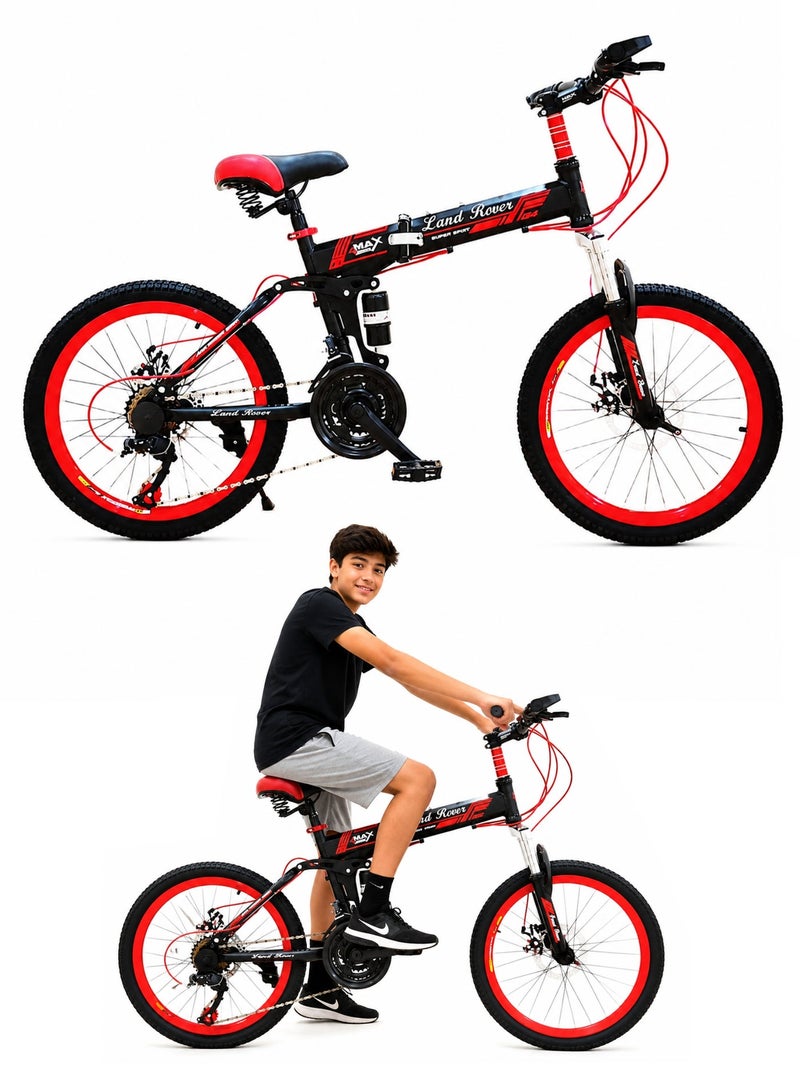LAND ROVER 26-Inch Folding Bike | 26-Inch Wheel Size | Adjustable Seat | 21-Speed With Carbon Steel Frame | Front Suspension & Dual Disc Brakes | Red - Image 2