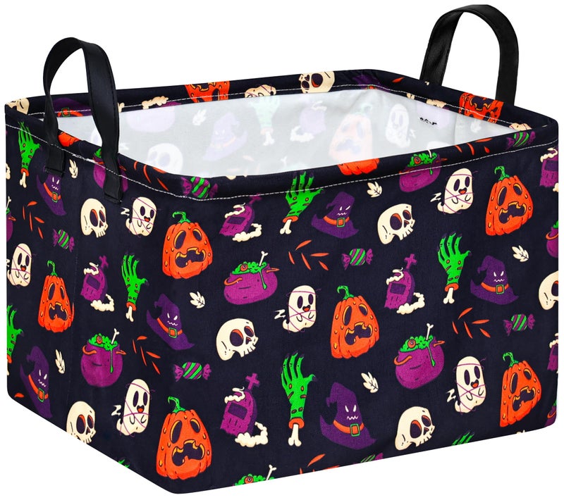 FUULOXE Halloween Ghost Storage Basket with Handles Pumpkin Open GiftsCandy Spooky Basket stuffers for Kids Baby Collapsible Women Organizer Bins Toys Boxes for Shelves Home Office - Image 2