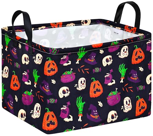 FUULOXE Halloween Ghost Storage Basket with Handles Pumpkin Open GiftsCandy Spooky Basket stuffers for Kids Baby Collapsible Women Organizer Bins Toys Boxes for Shelves Home Office - Image 1