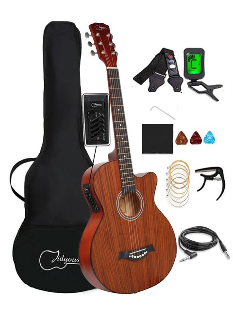 Jidyous 38 Inch Acoustic Beginner Electric Cutaway Guitar 4-Band EQ, with Gig Bag,set strings,Capo,Cleaning Cloth,Tuner, Picks and Shoulder Strap