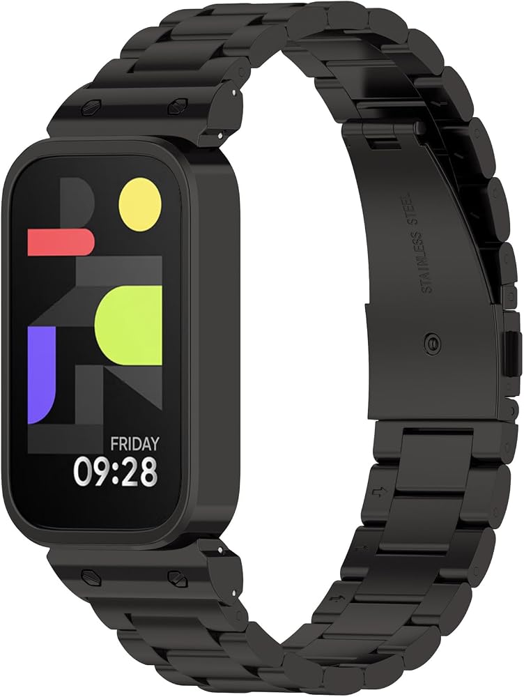حزام بديل متوافق مع Band 9 Active – حزام معدني من الفولاذ المقاوم للصدأ، يتناسب مع Smart Band 9 Active و Watch 3 (اللون أسود) - Image 3