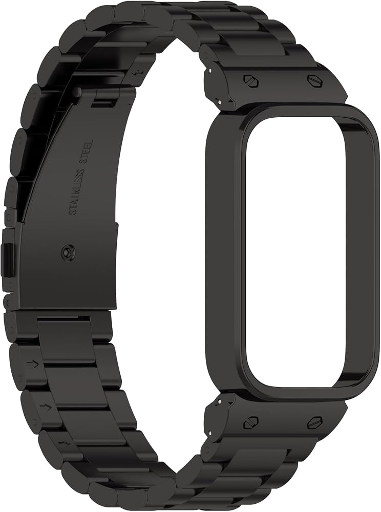 حزام بديل متوافق مع Band 9 Active – حزام معدني من الفولاذ المقاوم للصدأ، يتناسب مع Smart Band 9 Active و Watch 3 (اللون أسود) - Image 1