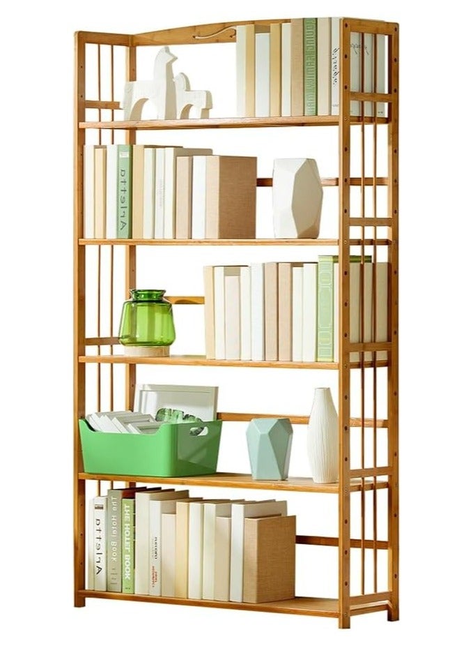 LINGWEI 5 Tiers Bookshelf Large Open Bookshelf Bamboo Bookcase Cabinet Kitchen Storage Organizer Wooden Standing Bookcase Rack Wooden Bookshelf Bookcase Storage Shelf  - Image 2