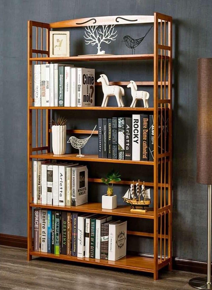 LINGWEI 5 Tiers Bookshelf Large Open Bookshelf Bamboo Bookcase Cabinet Kitchen Storage Organizer Wooden Standing Bookcase Rack Wooden Bookshelf Bookcase Storage Shelf  - Image 3