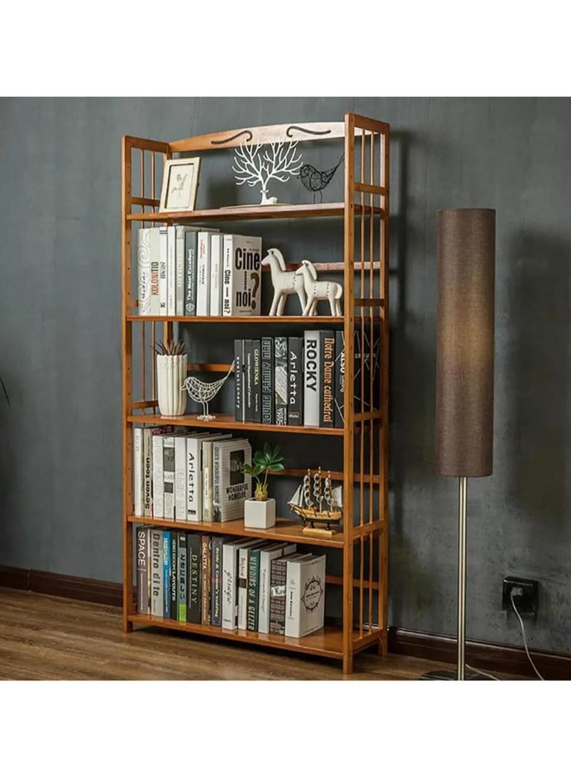 LINGWEI 5 Tiers Bookshelf Large Open Bookshelf Bamboo Bookcase Cabinet Kitchen Storage Organizer Wooden Standing Bookcase Rack Wooden Bookshelf Bookcase Storage Shelf  - Image 4