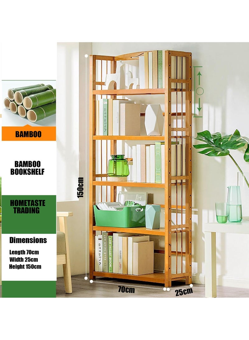 LINGWEI 5 Tiers Bookshelf Large Open Bookshelf Bamboo Bookcase Cabinet Kitchen Storage Organizer Wooden Standing Bookcase Rack Wooden Bookshelf Bookcase Storage Shelf  - Image 5