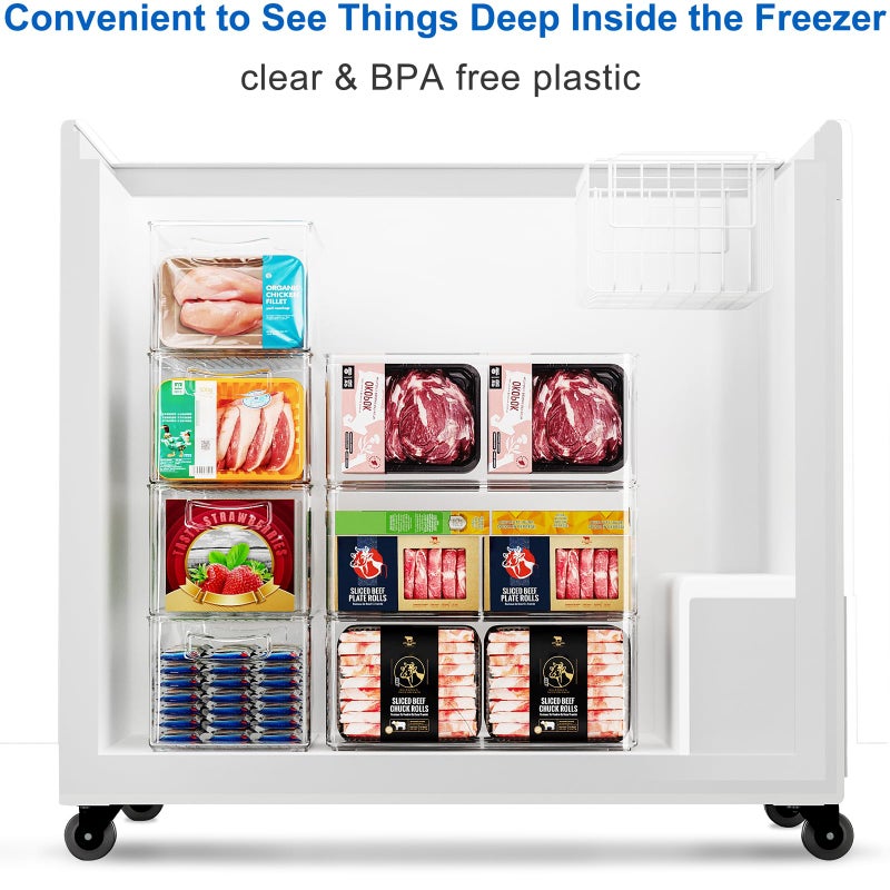 Hudgan 2 Pack Deep Freezer Organizer Bins, Straight Side Stackable Chest Freezer Storage Bins, Pantry organizers and Storage, Food-Grade Plastic - Image 3