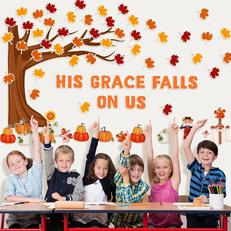 Konsait 89PCS His Grace Falls on Us Christian Bulletin Board Sets Big Tree Pumpkins Religious Bulletin Board Decorations Christian Bulletin Board for Church Sunday School Classroom Office - Image 5