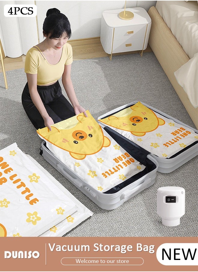 DUNISO 4 PCS Foldable Vacuum Storage Bag with Electric Pump, Reusable Travel Vacuum Sealer Bags, Compression Airtight Sealer Bags with Seal Special-Grip Clip, Space Saver Compression Bags for Clothes, Mattress, Blanket, Duvets, Pillows, Comforters, Quilt  - Image 1