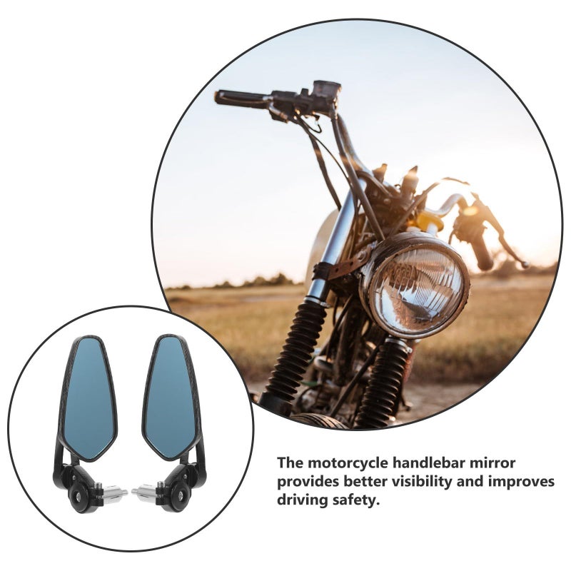 Yardwe 1 Pair Motorcycle Rearview Mirrors Carbon Fiber Texture Blue Glass Wide Angle Handlebar Side Mirror for Scooter - Image 4