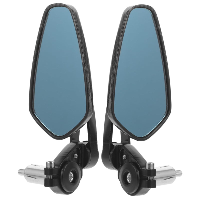 Yardwe 1 Pair Motorcycle Rearview Mirrors Carbon Fiber Texture Blue Glass Wide Angle Handlebar Side Mirror for Scooter - Image 2