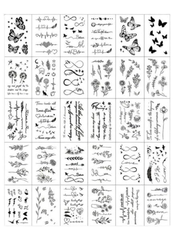 SHEIN 200pcs Tattoo on 30Sheets Black Butterfly Flower & Word Design Finger - Image 1