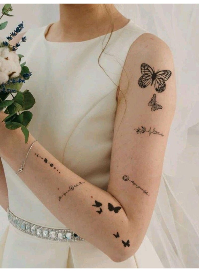 SHEIN 200pcs Tattoo on 30Sheets Black Butterfly Flower & Word Design Finger - Image 2