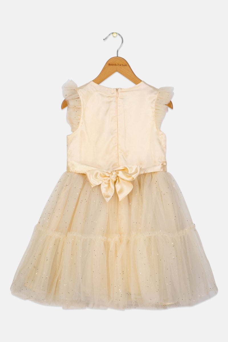 Lunamoon Kids Girl Textured Party Gown Dress, Dark Cream  - Image 2