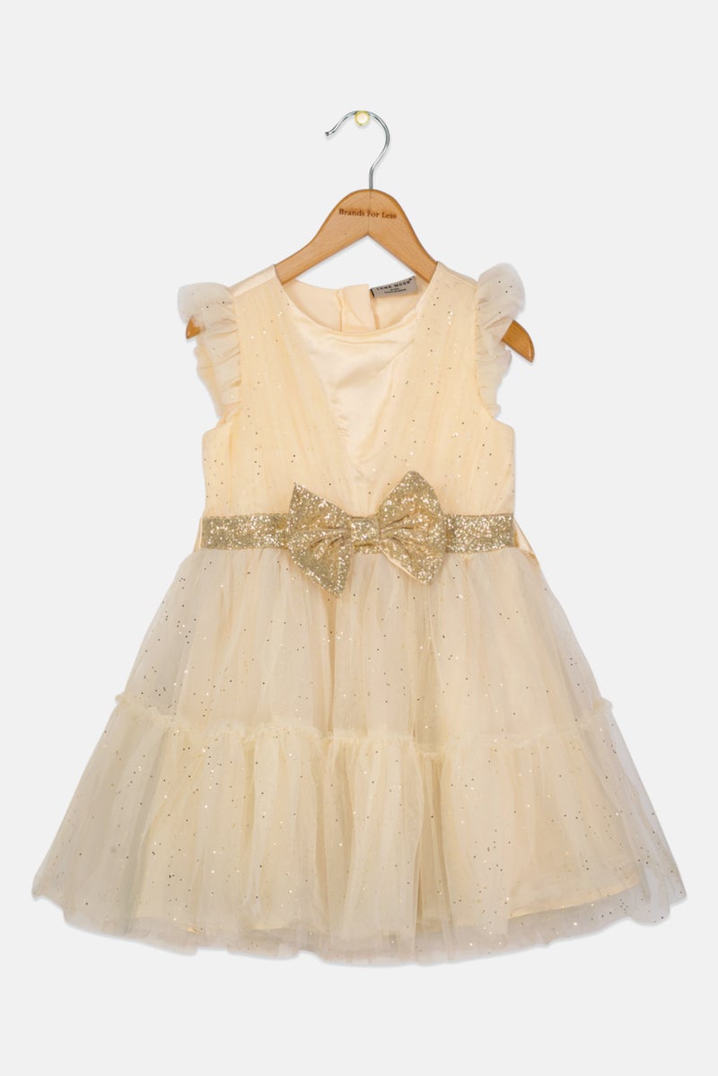 Lunamoon Kids Girl Textured Party Gown Dress, Dark Cream  - Image 1