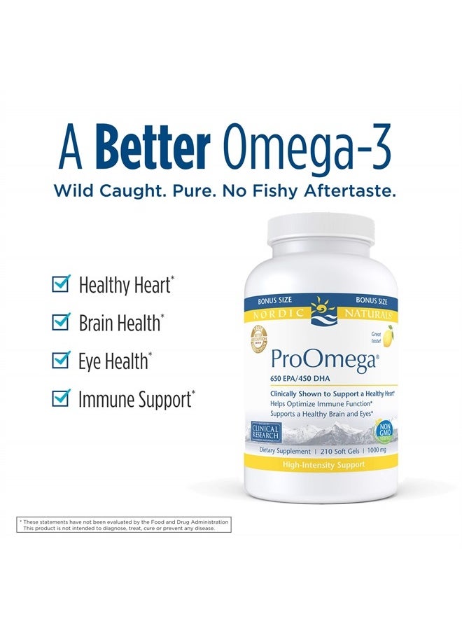 NORDIC NATURALS - ProOmega, Lemon Flavor - 210 Soft Gels - 1000 mg Omega-3 - High-Potency Fish Oil with EPA & DHA - Promotes Brain, Eye, Heart, & Immune Health - Non-GMO - 105 Servings - Image 1