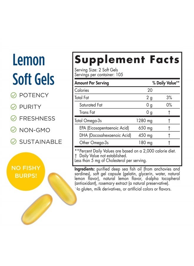 NORDIC NATURALS - ProOmega, Lemon Flavor - 210 Soft Gels - 1000 mg Omega-3 - High-Potency Fish Oil with EPA & DHA - Promotes Brain, Eye, Heart, & Immune Health - Non-GMO - 105 Servings - Image 1