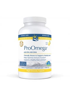 ProOmega, Lemon Flavor - 210 Soft Gels - 1000 mg Omega-3 - High-Potency Fish Oil with EPA & DHA - Promotes Brain, Eye, Heart, & Immune Health - Non-GMO - 105 Servings
