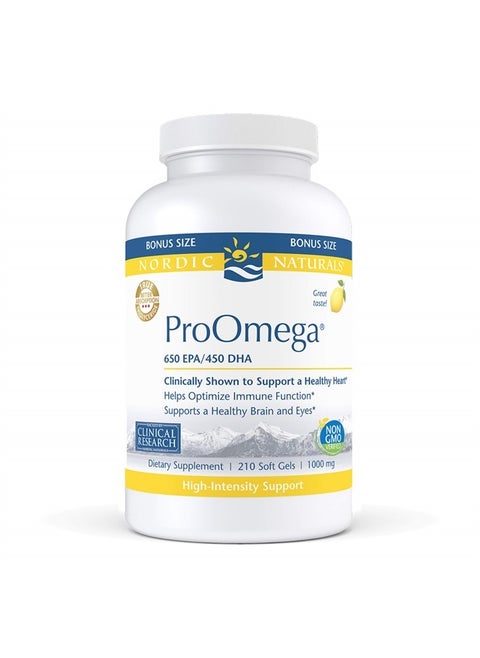 ProOmega, Lemon Flavor - 210 Soft Gels - 1000 mg Omega-3 - High-Potency Fish Oil with EPA & DHA - Promotes Brain, Eye, Heart, & Immune Health - Non-GMO - 105 Servings