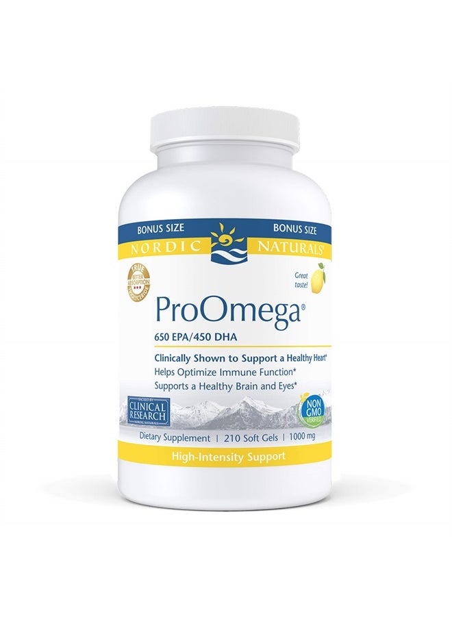 NORDIC NATURALS - ProOmega, Lemon Flavor - 210 Soft Gels - 1000 mg Omega-3 - High-Potency Fish Oil with EPA & DHA - Promotes Brain, Eye, Heart, & Immune Health - Non-GMO - 105 Servings - Image 1