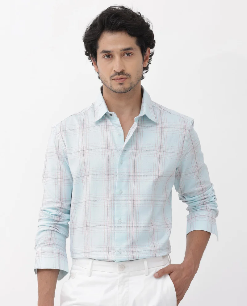 Rare Rabbit Men's Cotton Dobby Check Shirt