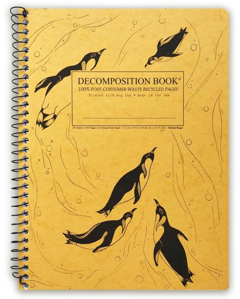 Decomposition King Penguins College Ruled Spiral Notebook - 9.75 x 7.5 Journal with 160 Lined Pages - 100% Recycled Paper - Cute Notebooks for School Supplies, Home & Office - Made in USA - Image 1