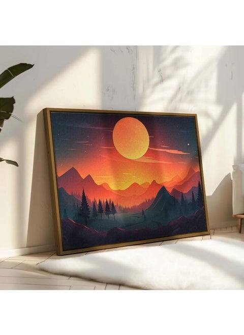 A forest with a full moon and a mountain landscape Print Framed Wall Art 120x80