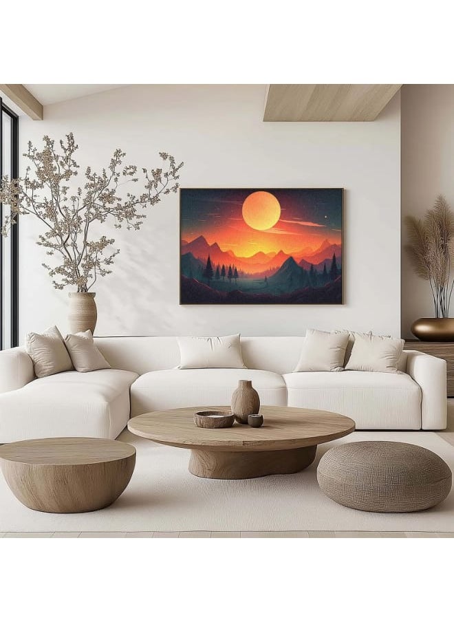A forest with a full moon and a mountain landscape Print Framed Wall Art 120x80