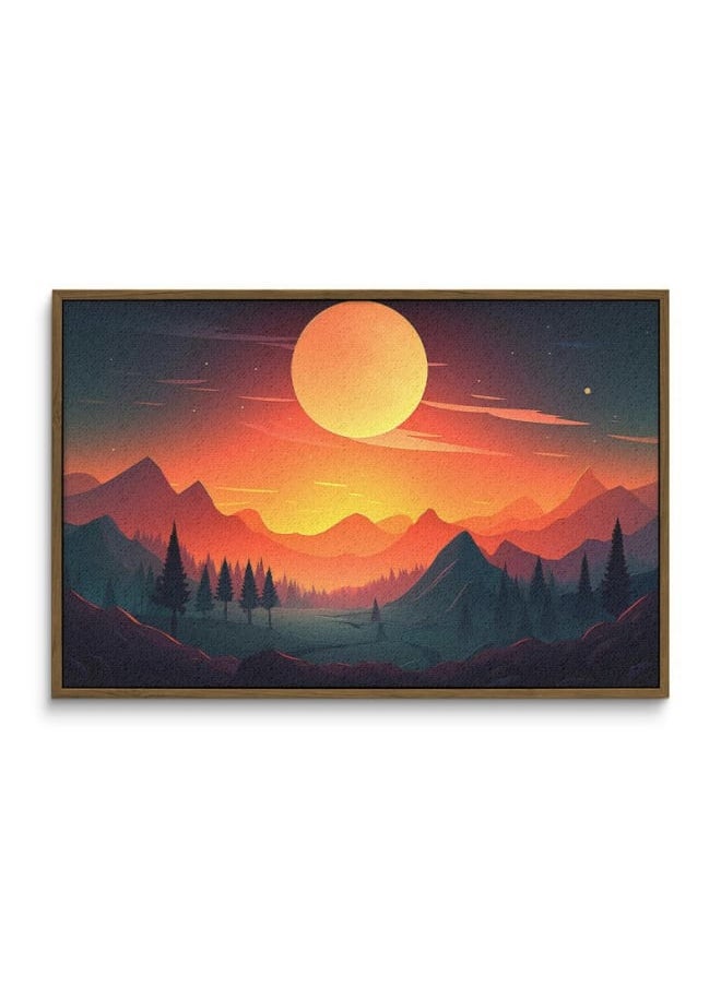 A forest with a full moon and a mountain landscape Print Framed Wall Art 120x80