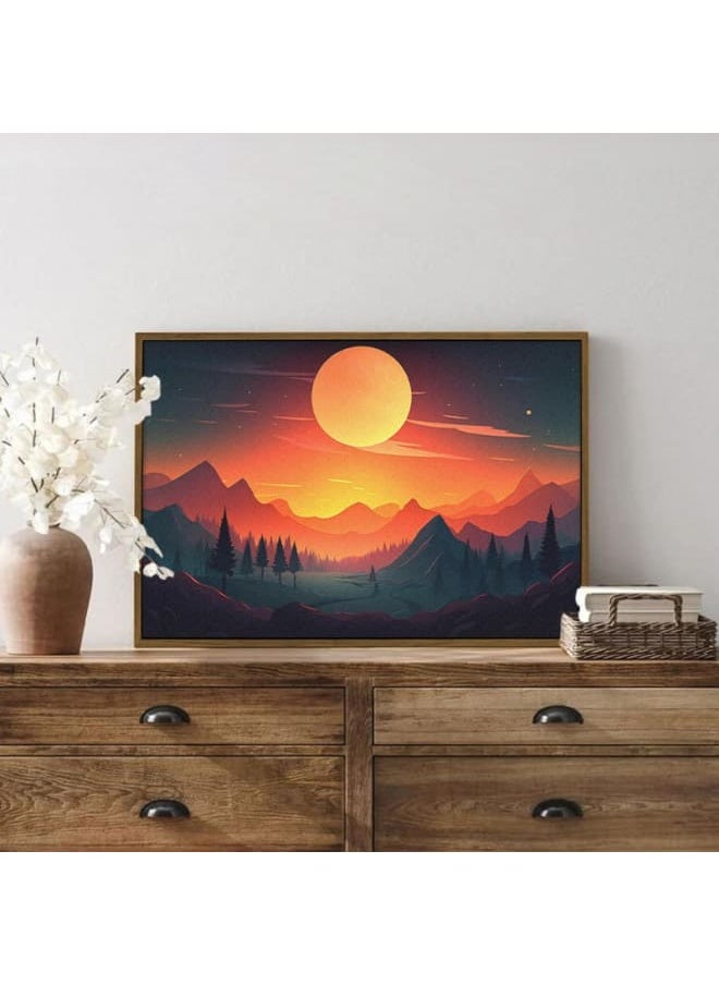 A forest with a full moon and a mountain landscape Print Framed Wall Art 120x80