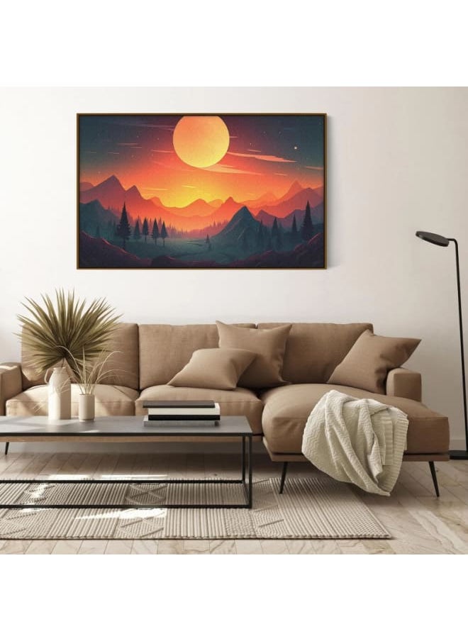 A forest with a full moon and a mountain landscape Print Framed Wall Art 120x80