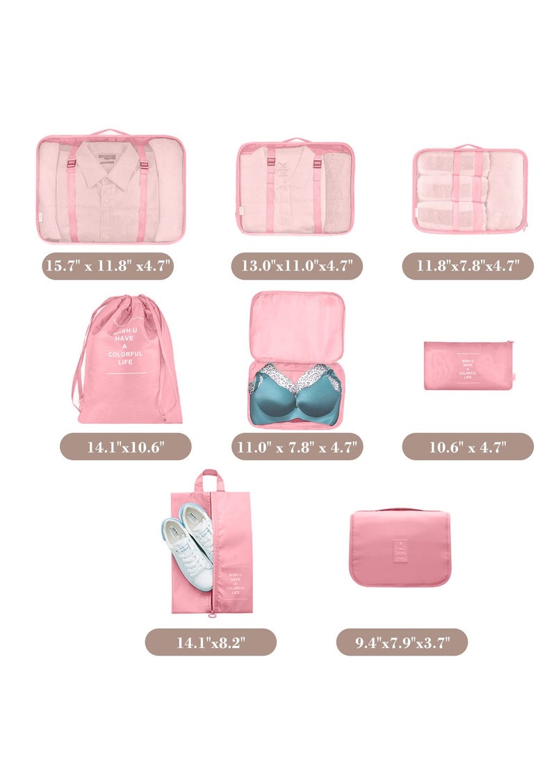 Generic 8-Piece Travel Packing Cubes Set with Toiletry and Shoe Bags, Made from Durable Waterproof Fabric for Organized Travel Accessories (Pink)  - Image 4