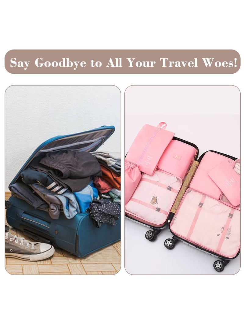 Generic 8-Piece Travel Packing Cubes Set with Toiletry and Shoe Bags, Made from Durable Waterproof Fabric for Organized Travel Accessories (Pink)  - Image 3