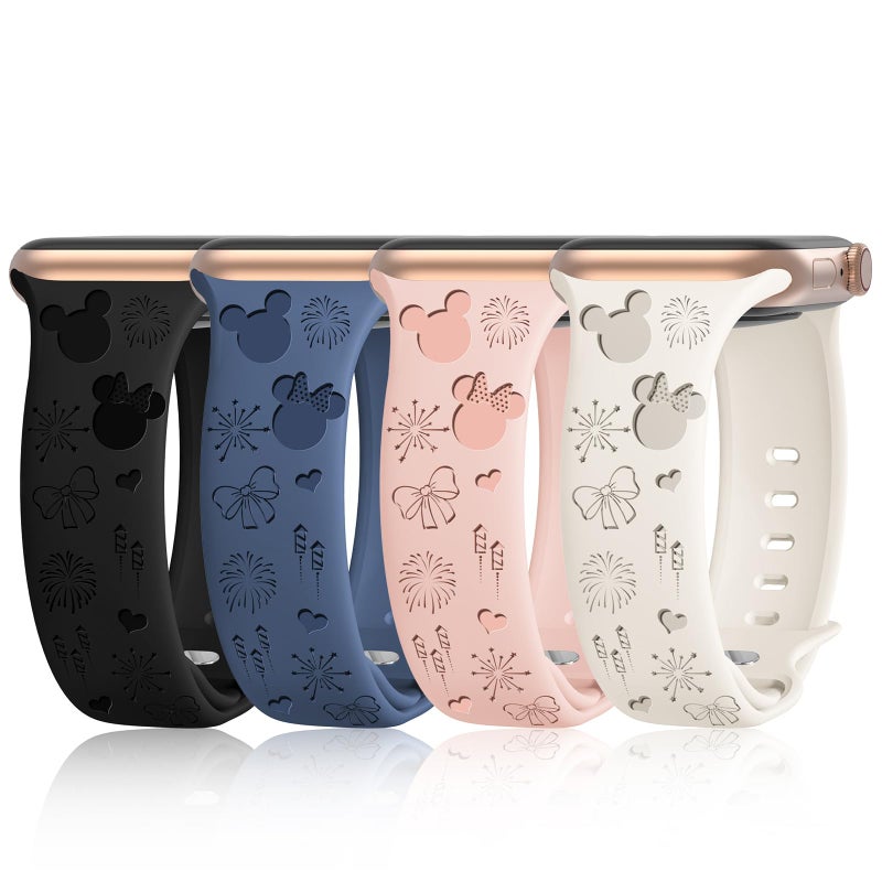 iWabcertoo 4 PACK Engraved Silicone Bands Compatible with Apple Watch Band 40mm 38mm 41mm 42mm 44mm 45mm 46mm 49mm Women Breathable Soft Cute Sport Replacement Strap for iWatch SE Series 11 10 9 8 7 6 5 4 3 2 1 - Image 1