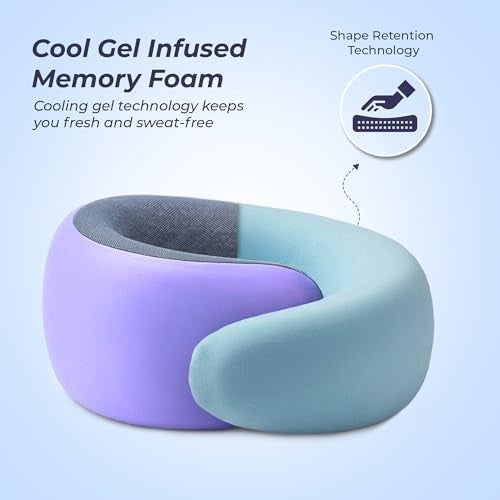 Billebon Ultrasoft Memory Foam Neck Pillow for Travel, Lightweight Comfortable & Breathable Cover, Airplane Travel Pillow Combo with Premium Eye Mask and Carry Bag. (Lavender) - Image 2