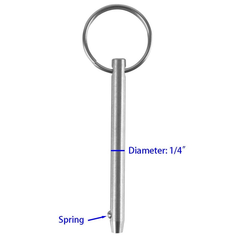 VTurboWay 2 Pack Quick Release Pin, Diameter 1/4"(6.3mm), Overall Length 3"(76mm), Usable Length 2.4"(61mm), Full 316 Stainless Steel, Bimini Top Pin, Marine Hardware - Image 3