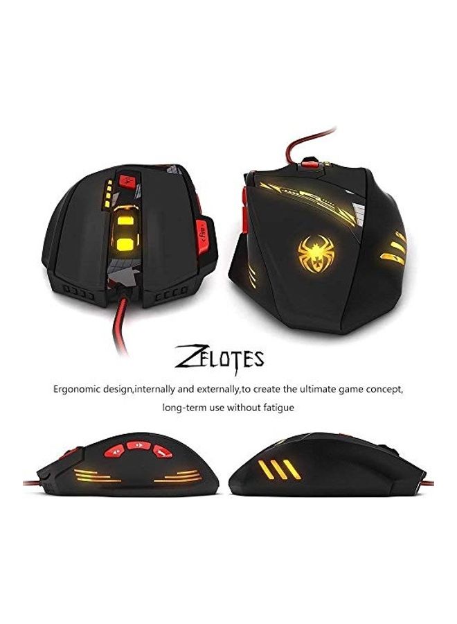 ZELOTES ماوس الألعاب السلكي المحترف Zelotes T90 بدقة 9200 DPI، 8 أزرار، مع 7 أوضاع من أضواء LED الملونة المتنفسة، مجموعة ضبط الوزن (أسود) - Image 2