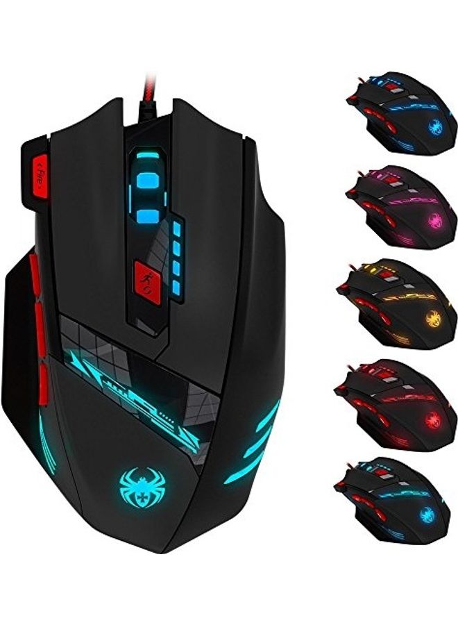 ZELOTES ماوس الألعاب السلكي المحترف Zelotes T90 بدقة 9200 DPI، 8 أزرار، مع 7 أوضاع من أضواء LED الملونة المتنفسة، مجموعة ضبط الوزن (أسود) - Image 1